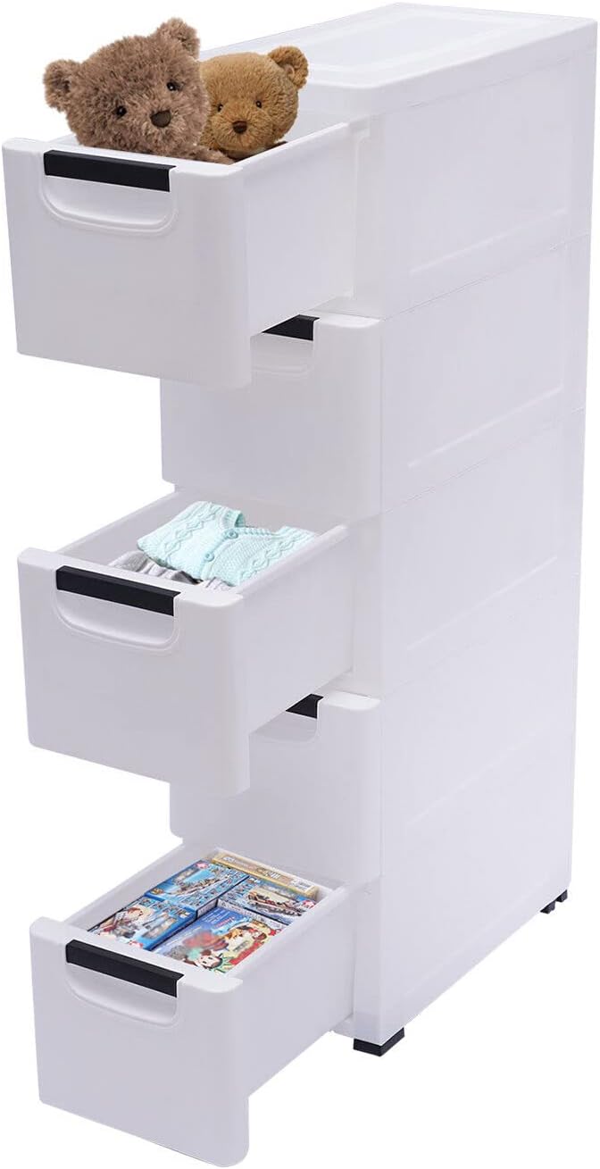 PIAOCAIYIN 5 Tiers Vertical Tall Dresser, Modern Narrow