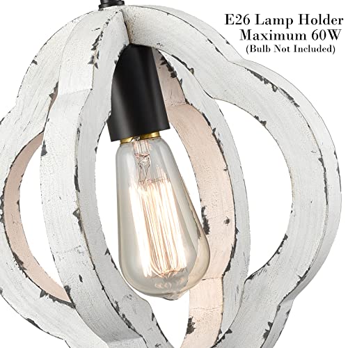Samteen M5312DU-W Farmhouse Wooden Pendant Light Distressed White Wood Chandelier 1-Light Modern Wooden Pendant Light Fixtures thumb #5