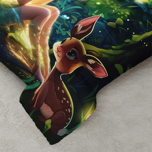Image of AILONEN Butterfly Fairy Comforter Set, Princess and Elk Duvet Set, Full Size, Mysterious Forest Theme Bedding Set, 1 Quilt + 2 Pillow Case