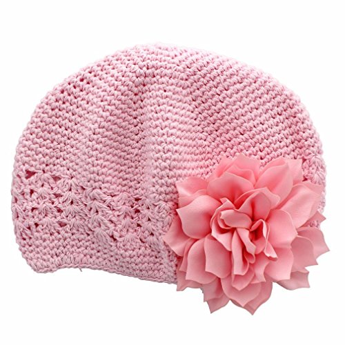 My Lello Little Girl's Crochet Beanie Hat with Flower One Size Light Pink/Light Pink