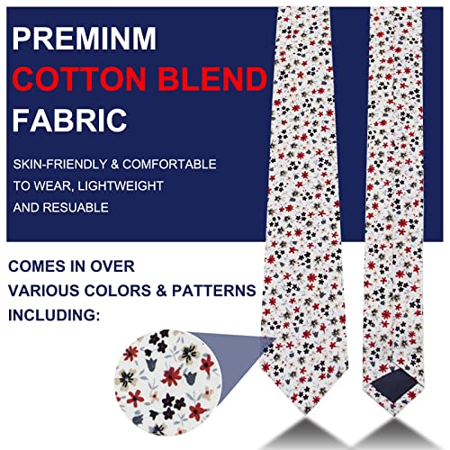 Image of Mantieqingway Men's Skinny Tie, Cotton Floral Ties for Men Wedding Necktie for Groom, Groomsmen, Missions, Dances