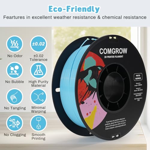 Image of Comgrow PETG 3D Printer Filament 1.75mm, High Precision and Tough 3D Printer Filament 1kg (2.2LBS), Dimensional Accuracy + /- 0.02 mm, Fit Most 3D Printers Light Blue