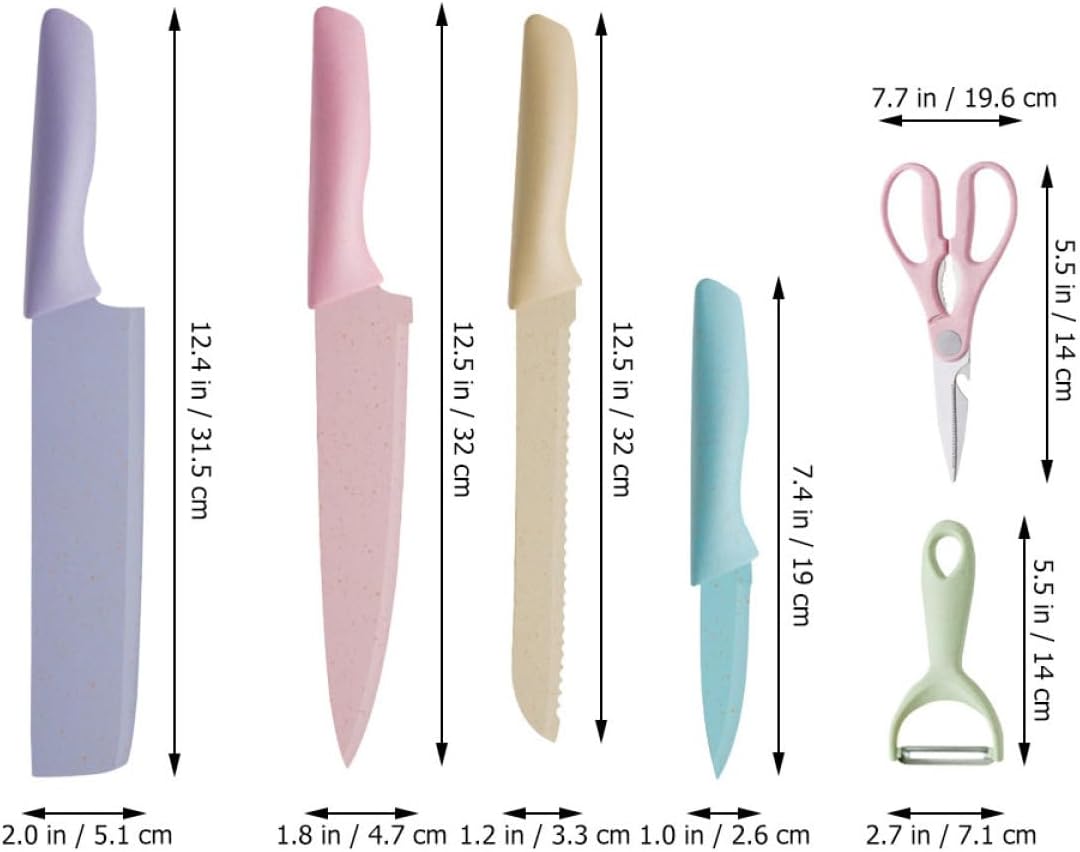 Cabilock 1 Set Stainless Steel Kitchen Knife with Scissors and Peeler Cutlery Knives for Home Cooking Ergonomic Non Slip Handles Kitchen Gadgets Variation Random Color