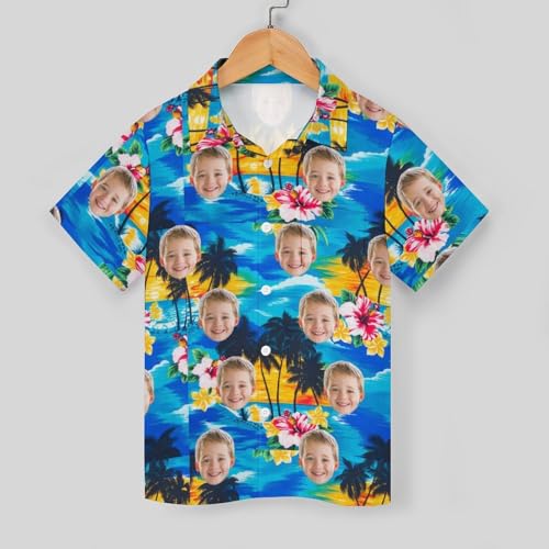 Custom 2-16 Years Kids Hawaiian Shirt with Face,Personalized Photo Button Down Shirt for Boys Girls, Aloha Short Sleeve4