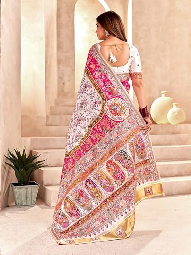 Image of Pandadi Saree Pashmina Silk Kashmiri Weaving Pallu Saree With Unstitched Blouse Piece