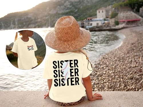 Image of FRYAID Toddler Baseball Sister Shirt Baby Girl Baseball Outfit Big Sister Shirt Birthday Girl T-Shirt Summer Cotton Tee Top