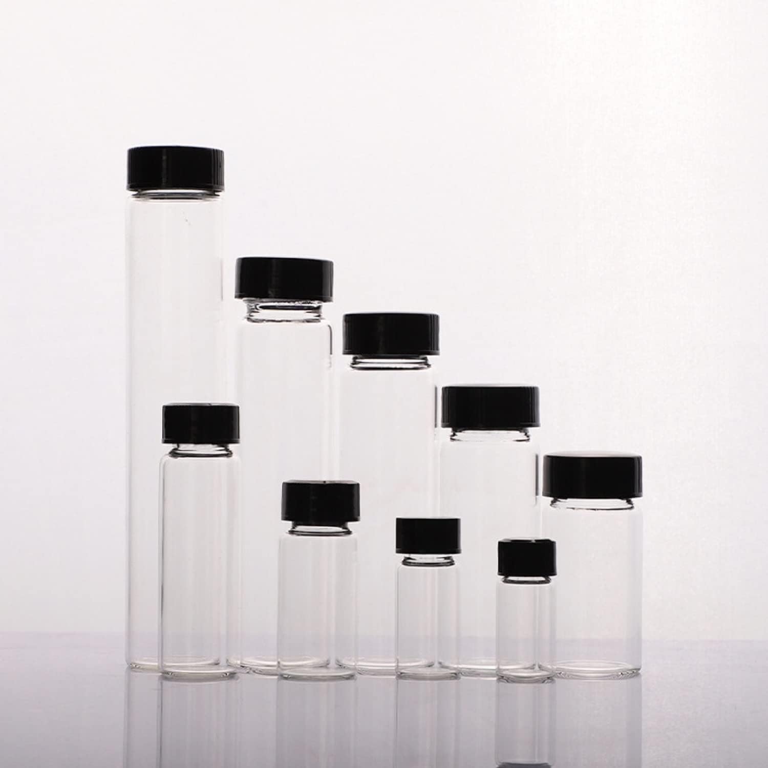 Set de 25 Frascos de Vidrio para Muestras 5–10ml con Tapa de Rosca Botellas de Reactivos de Boca Ancha Transparentes y Ámbar(Clear,60ml(27 * 140))