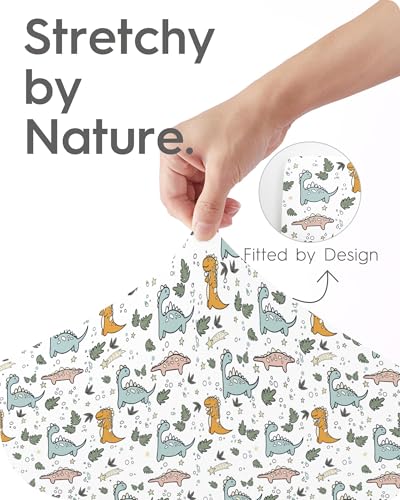 Image of Pack and Play Sheets Fitted, Ultra Soft Mini Crib Sheets Boy, Neutral Pack N Play Mattress Sheets Hypoallergenic and Soothing, Premium Jersey Playrad Sheets, Print Dino Animals, 2 Pack