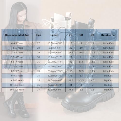 Girls Lace Up Riding Boots Mid Calf Combat Boots PU Leather Side Zipper Punk Goth Boot for Toddler/Little Kid/Big Kid3