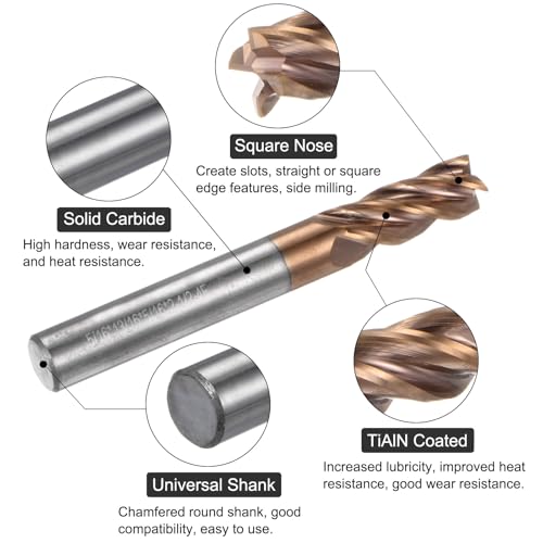 Image of uxcell Carbide Square End Mill, 5 /16 inch Diameter TiAlN Coated 4 Flutes Milling Bit Cutter, for Hardened Steel Stainless Steel Alloy Metal, 5 /16 inch Shank 13 /16 inch Cut Length 2-1 /2 inch Long HRC50
