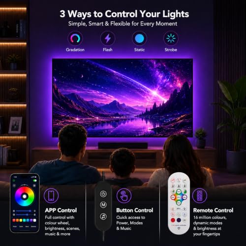 Image of MORIACC LED Lights for TV, 13.1ft Behind TV Backlight for 32-65 Inch TV, Music Sync Strip Lights with APP and Remote Control, USB Powered for Gaming Bedroom Home Decor