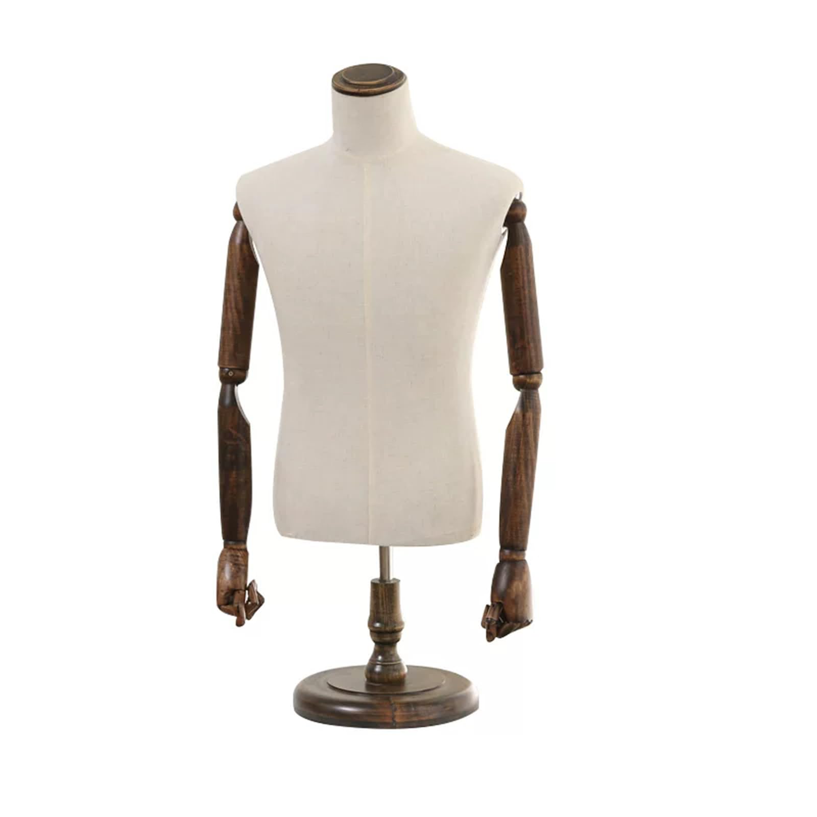 Body Mannequin Torso with Wooden Articulated Arms and With Wood Base, for Sewing, Display Suits, Shirts, Jackets