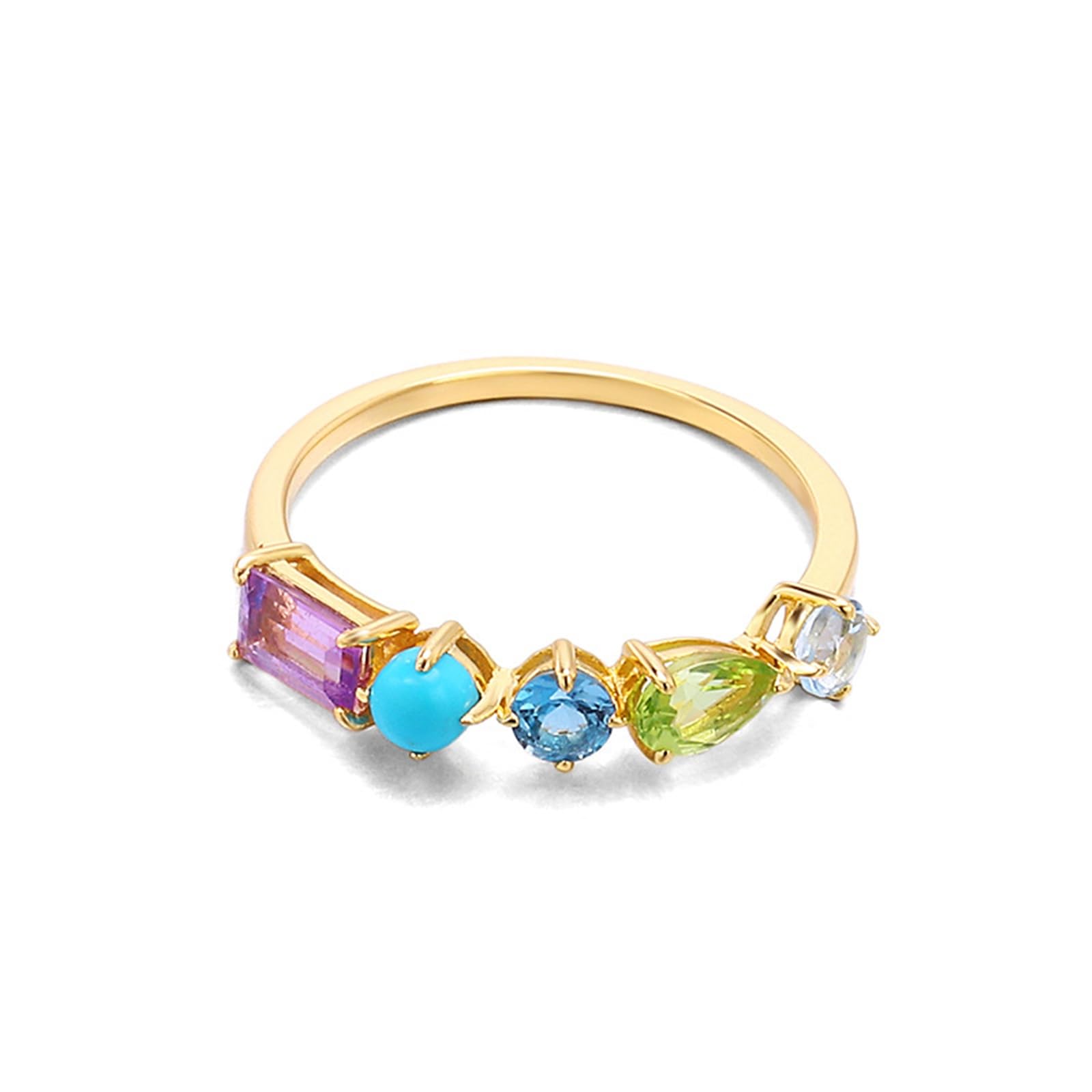Anello Promessa Di Matrimonio Donna, Anello nuziale femminile con gemma geometrica colorata in Oro giallo
