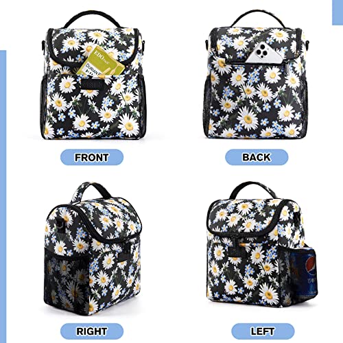 Vessgra Insulated Lunch Bags For Women/Men, Floral Lunch Box, Insulated Lunch Box For Office Work Picnic Travel Leakproof Cooler Lunch Bag With Adjustable Shoulder Strap For Adult/Blue Daisy #TOP5