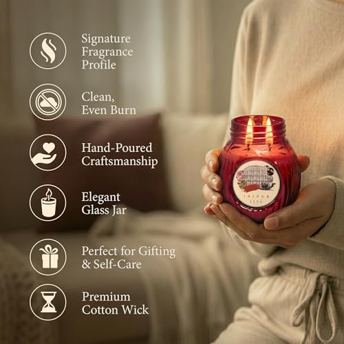 Image of SEVA HOME Ode to India Jaipur Scented Candle | Pink City Elegance | Exotic Spice & Floral Aroma | Long Lasting 45H Burn | Natural Soy Wax | Luxury Home Decor & Gifting