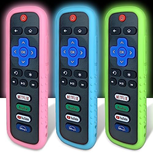(3 Pack) Protective Cover Case Skin for Roku TV Remote - Glow in The Dark, Drop-Proof, Dust-Proof, Washable, Compatible with Most Models of Roku Voice Remote