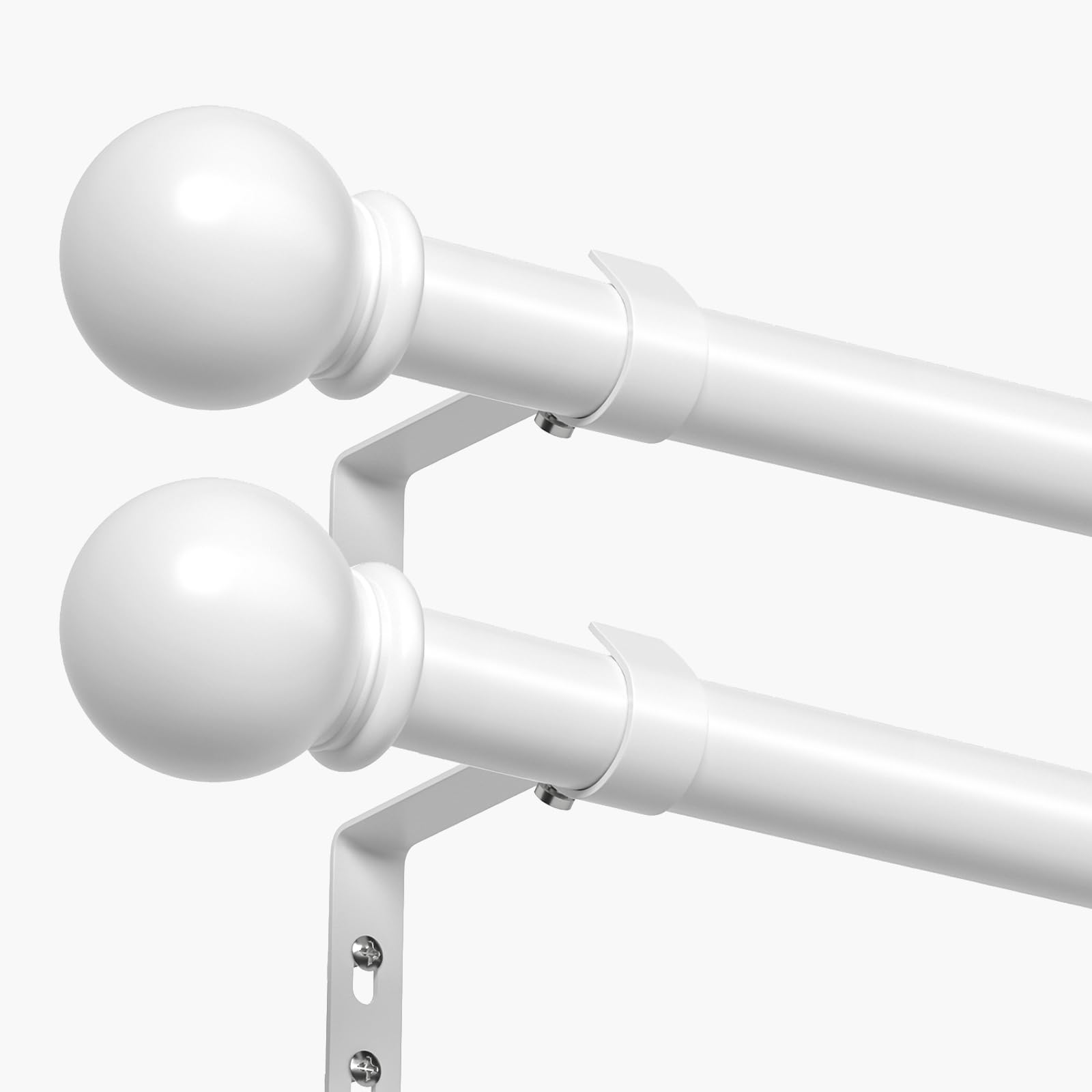 PeSenp 2 Pack Curtain Poles 87-243cm, 16mm Diameter Curtain Rod with Round Finials, Small Curtain Poles for Eyelet Curtains, White Metal Curtain Pole Includes Brackets & Fittings Set — image 1