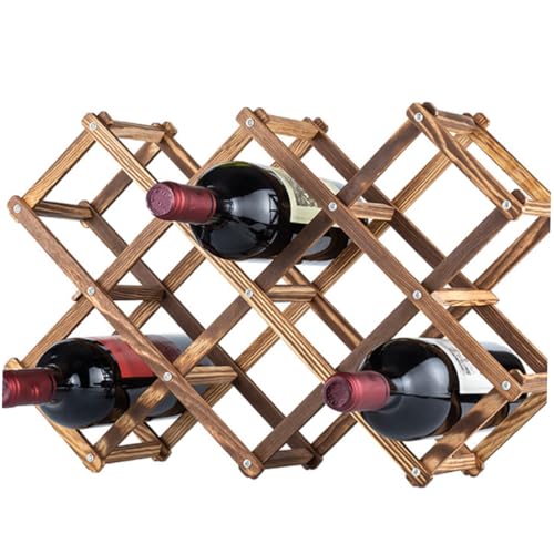 DECHOUS 1Pc Foldable Wine Rack for Bottles Stylish Kitchen Wine Storage Stand Space Saving Home Bar Organizer Carbonized Brown Finish for Indoor and Outdoor Decor