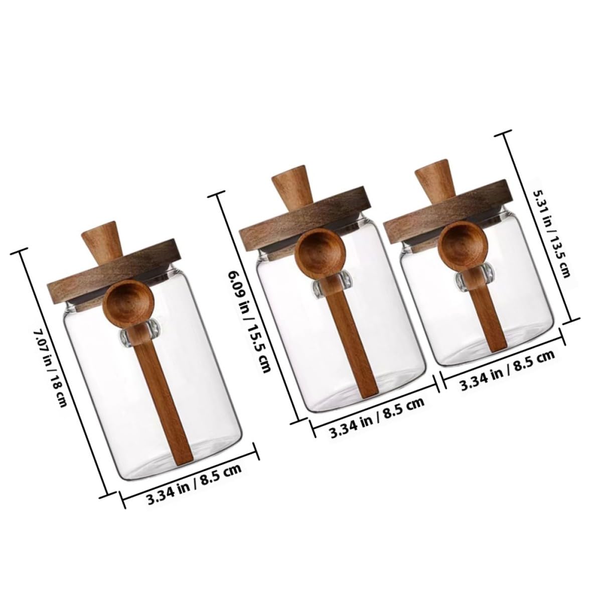 GALPADA Juego de 3 Frascos de y Capacidad 850ml, 550ml y 400ml para Especias con Tapa y Cuchara, Tarros de Condimento Herméticos Diseño Simple para Cocina