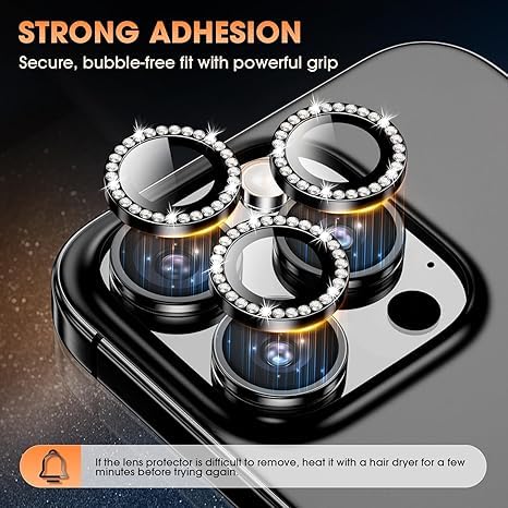 Image of for iPhone 16 Pro /16 Pro Max Camera Lens Protector Bling Individual Metal Diamond Ring 9H Hardness Scratchproof Protector, Stylish Phone Accessories, Case Friendly (Black Diamond)