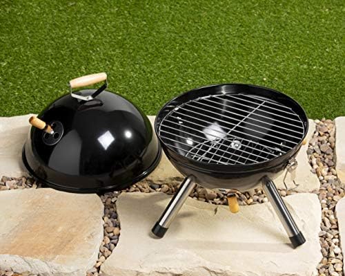 Hairy Bikers Portable Mini BBQ with 44.5x30cm Chrome Plated Cooking Grid, Black Globe Body Finish, Three Stabilizing Legs and Manual Airing Vents, Tools Included, GDW1010
