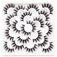 Veleasha Lashes 10 Pairs Natural Fluffy False Eyelashes Soft Wispy Lashes 3D Faux Mink Lashes Pack | V07