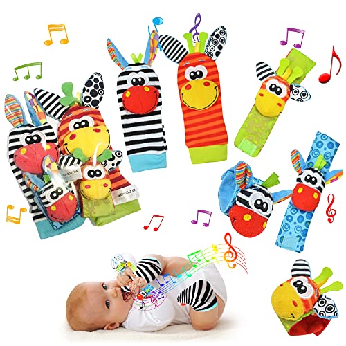 Sonajeros de muñeca para bebés, juguetes de desarrollo para bebés, calcetines de juguete para bebés, sonajero, regalos para recién nacidos, niñas y niños de 0 a 9 meses, juguete de 4 piezas