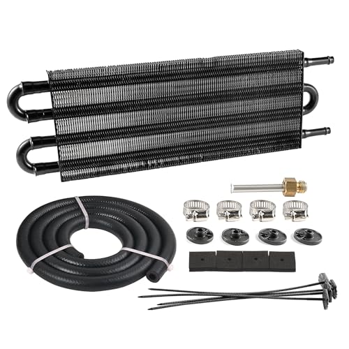 A-Premium Universal Transmission Oil Cooler - Aluminum 4-Pass, Towing Up To 2,500 Lbs, With Hose Kit