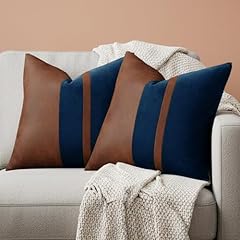 Vintage Brown Leather & Dark Blue Velvet