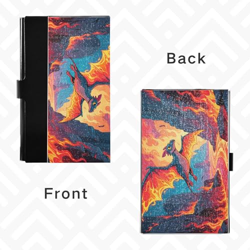 KLL Cartoon Dinosaur with Fire Ultra-Thin Pocket Business Card Holder with Leather and Stainless Steel Credit Card case for Business Meeting Use tarjetero para Hombres4