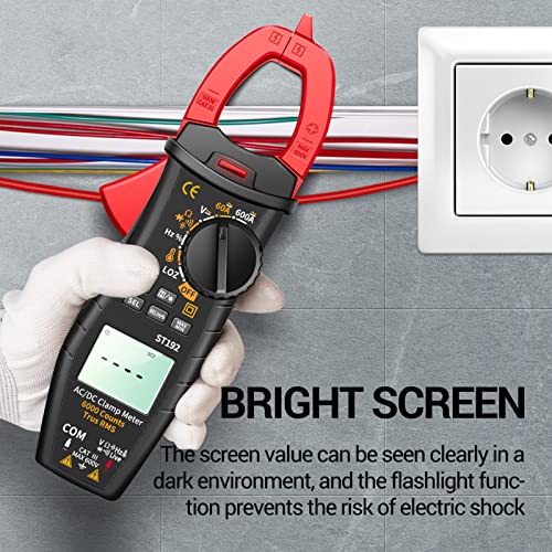 Image of Jadeshay ST192 Clamp Multimeter, 6000 Counts True RMS AC /DC Voltage & Current Tester with Backlit LCD, No Battery Included
