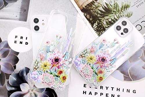 IiEXCEL iPhone 12 Case Cactus, iPhone 12 Pro Case Cactus, Prickly Pear Succulent Plants Clear Flexible TPU Bumper Protective Cover Case for iPhone 12 Pro/iPhone 12 5G 2020 6.1inch - Cactus