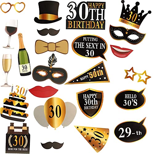 AWAVM 24 accesorios para cabina de fotos de 30 cumpleaños, recuerdos y decoraciones de fiesta de 30 cumpleaños Cover