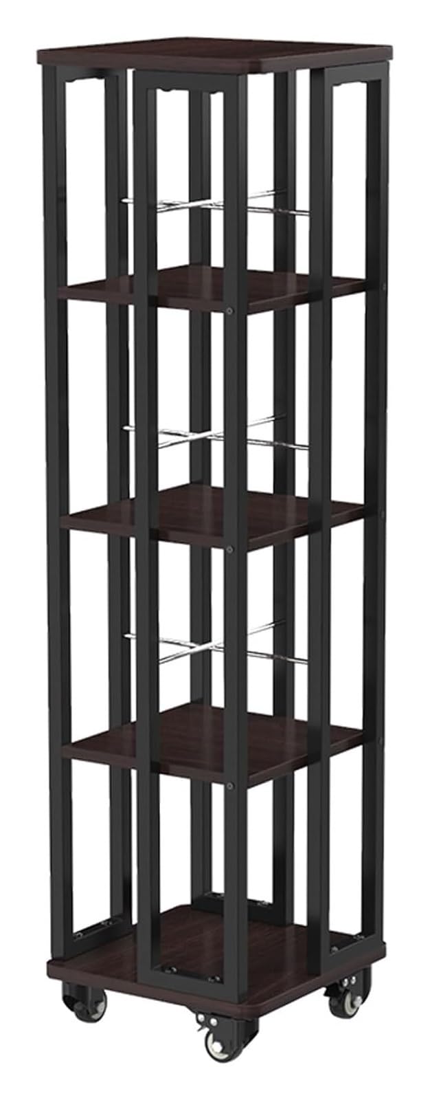 TUOYIBO Mobile Bookshelf,Mobile Bookshelf with Wheels, Moveable Bookshelf On Wheels Kids Bookshelf Metal Rotating Bookshelf Display Revolving Bookcase Vertical Bookshelf