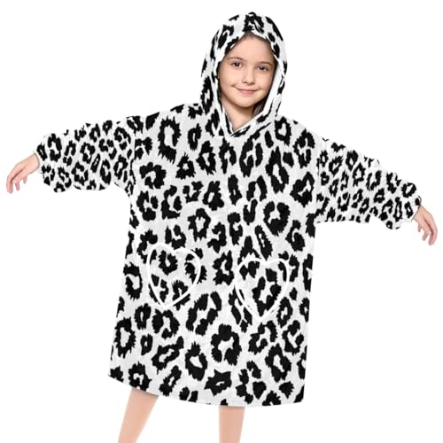 Pardick Wearable Blanket Hoodie for Kids, Dramatic Leopard Print Fleece Sweatshirt Blanket Oversized Blanket Sweatshirt with Pocket Flannel Warm Hooded Blanket 6-10 Year Old Girl Boy Gift, One Size