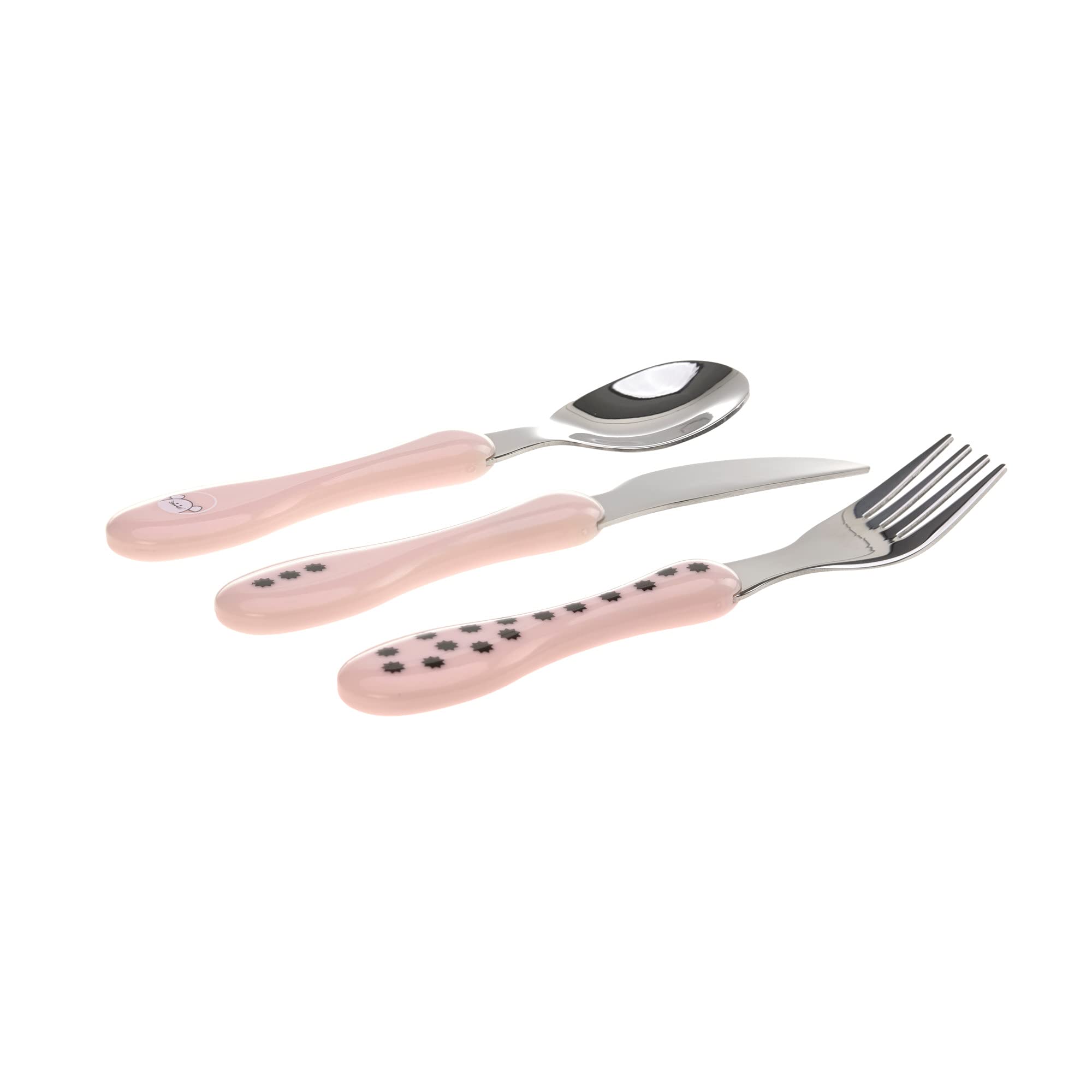 LÄSSIG Zestaw sztućców dla dzieci, 3-częściowy, łyżka, widelec, nóż, stal nierdzewna, uchwyt z tworzywa sztucznego, Cutlery Little Chums Mouse