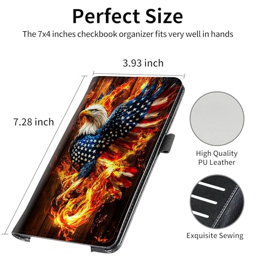 Image of FUYOCWE Checkbook Covers for Personal Checkbook,Leather Checkbook Cover for Business /Personal Checks,RFID Blocking Check Book Cover Holder Wallets for Men Women-American Eagle Rebirth of Fire