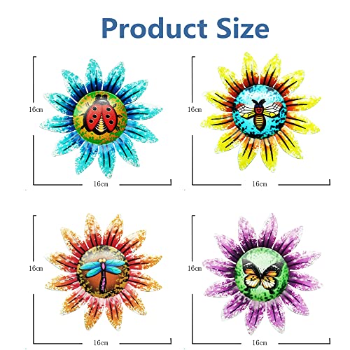 Gaofan Metal Flower Outdoor Wall Sculpture, Bee/Butterfly/Dragonfly/Ladybug On The Flower Core, Hanging Home Decoration, For Bedroom, Living Room, Farmhouse #TOP1