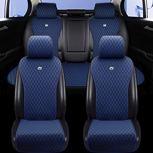 Image of Blue Seat Covers Leather Auto Seat Cushion Covers 2 /3 Covered 11PCS Universal Seat Covers Fit Car /Auto /SUV (A-Dark Blue)