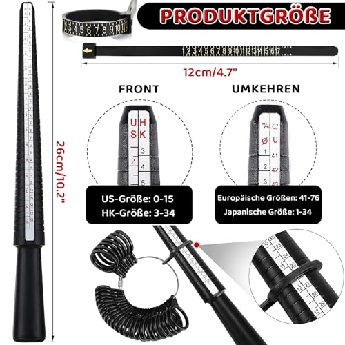 Ringgrössenmesser Set,Ring Messer Finger Ringgrössenmesser Deutsche Größen Größenstandard UK,EU,USA Ringgrößenmesser Kostenlos Ringmaßband für Ehering-Ringdurchmesser Frauen Männer Männer
