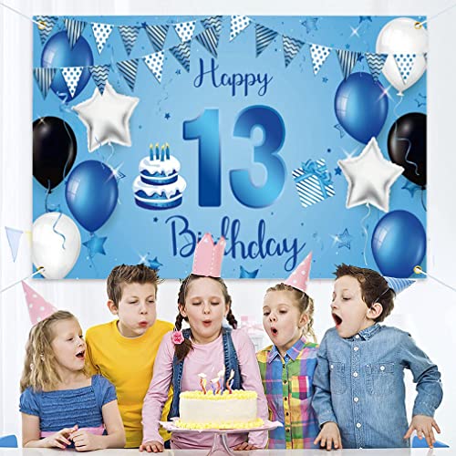 13th Birthday Decoration Happy 13 Birthday Backdrop for Boys 13th Birthday Party Background Blue Banner with Balloon Element Kids Photo Studio Props by Tecreo - Image 3