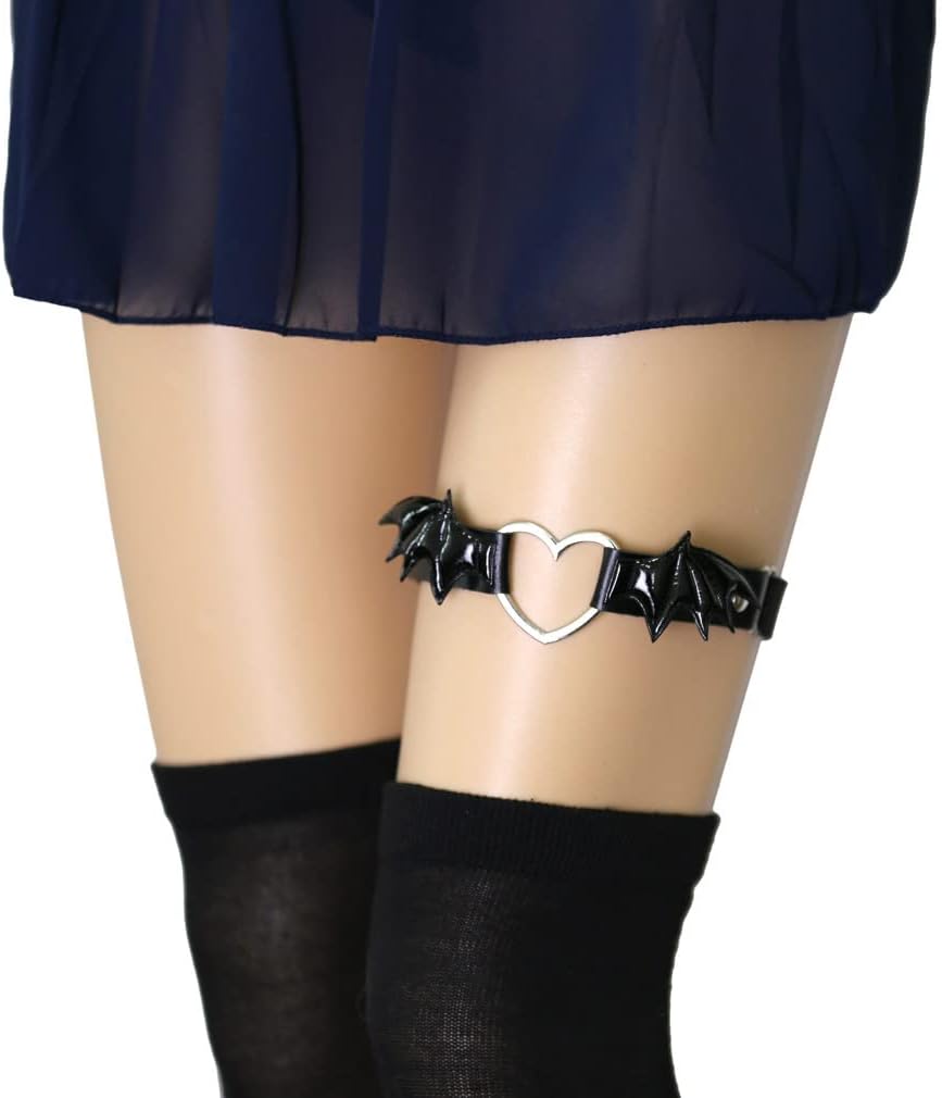 YunPeng Women's Adjustable Leather Garter Gothic Punk Heart Leg Thigh Harness Garter 2pcs