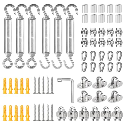 VEPEPE 71Pcs Set Tendicavo In Acciaio Inox，Tenditore Filo Regolabile Tenditori Cavi Tiranti Per Filo Acciaio Con Morsetti Cavo Acciaio E Redancia Per Corda Da Fune Metallica, Antenna, Stendibiancheria