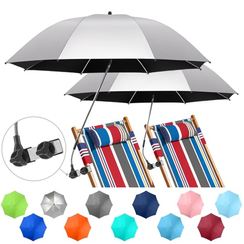 Image of 2 PACK Beach Umbrella with Clamp, 360 Adjustable Umbrellas for Chair, UPF50+ Umbrella for Beach Chair, Patio Chair, Wheelchair, Camping Chair, Golf Carts (Chair Not Included)