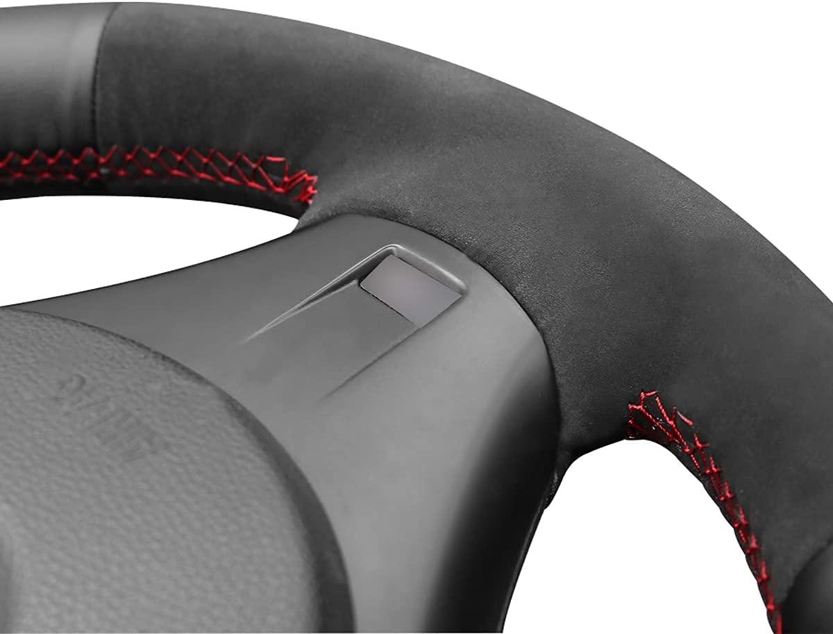 MEWANT - Coprivolante per automobile in pelle in microfibra e pelle scamosciata nera, fai da te, da cucire a mano