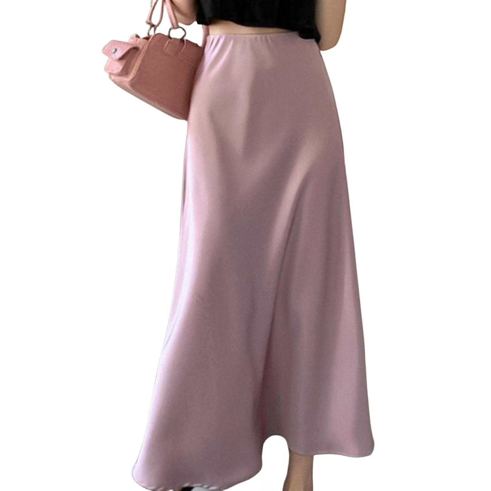 TEidea Gonna Lunga Donna Stile di Moda, Gonna in Raso Lungo, Elegante Gonna A Una Linea A Colori Solida in Vita Alta per La Donna Casual di Ufficio