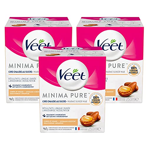 Veet Cera de azúcar Minima – 100% de ingredientes de origen natural para una suavidad duradera – Aceite de argán (lote de 3)