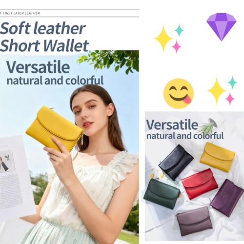 JoyfullyGo Unisex Pebble Real Leather RFID Wallet for Women & Men with Card Slots, Coin Purse & Cash Pocket, Genuine Leather Slim Minimalist Bifold Wallet (G)3