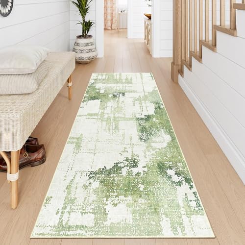 Tapete corredor verde 2x6 moderna alfombra lavable miniatura 3