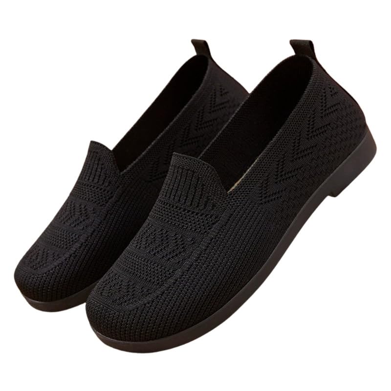 Women's Spring Breathable Mesh Cloth Shoes – Lightweight Slip-On Hollow Flat Shoes| 38 | Black-image-18